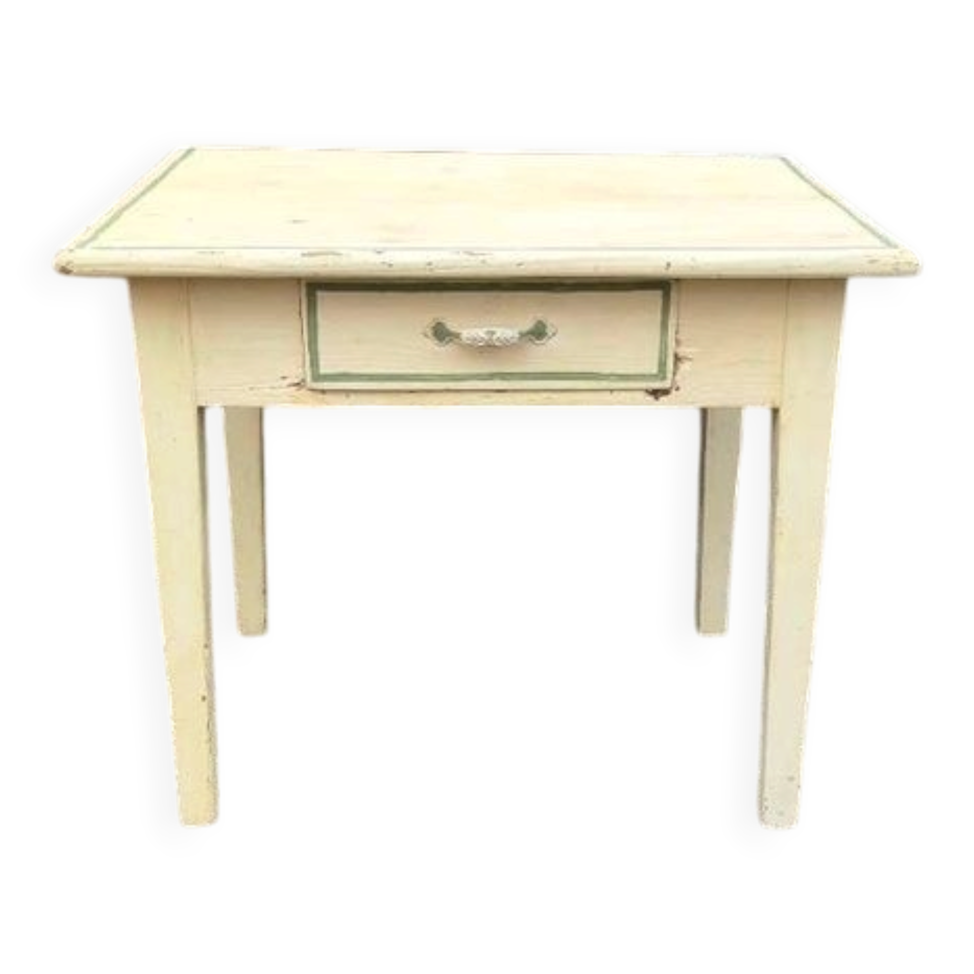 Table basse rectangulaire patinée jaune et vert