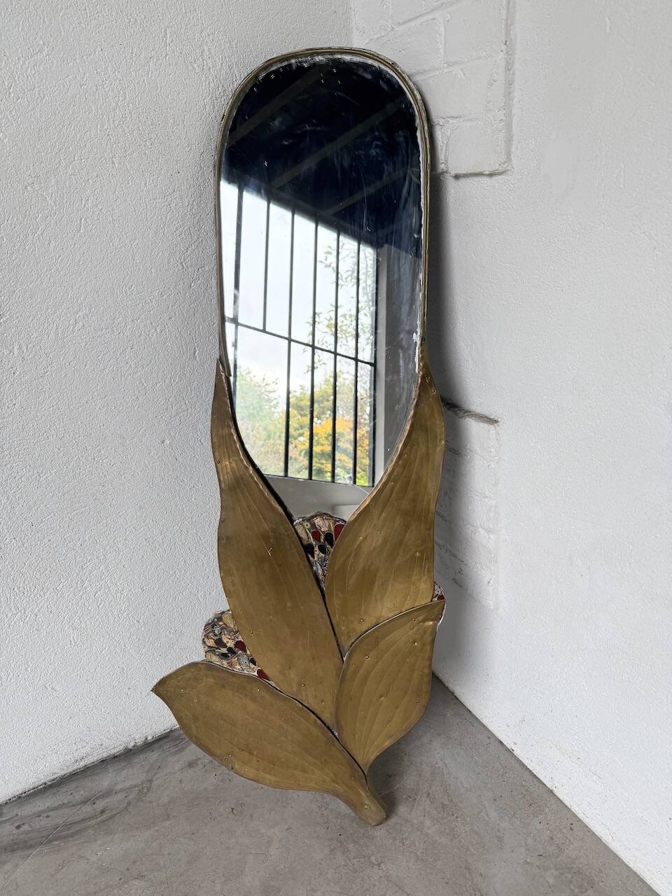 Brass flower oval mirror 1960