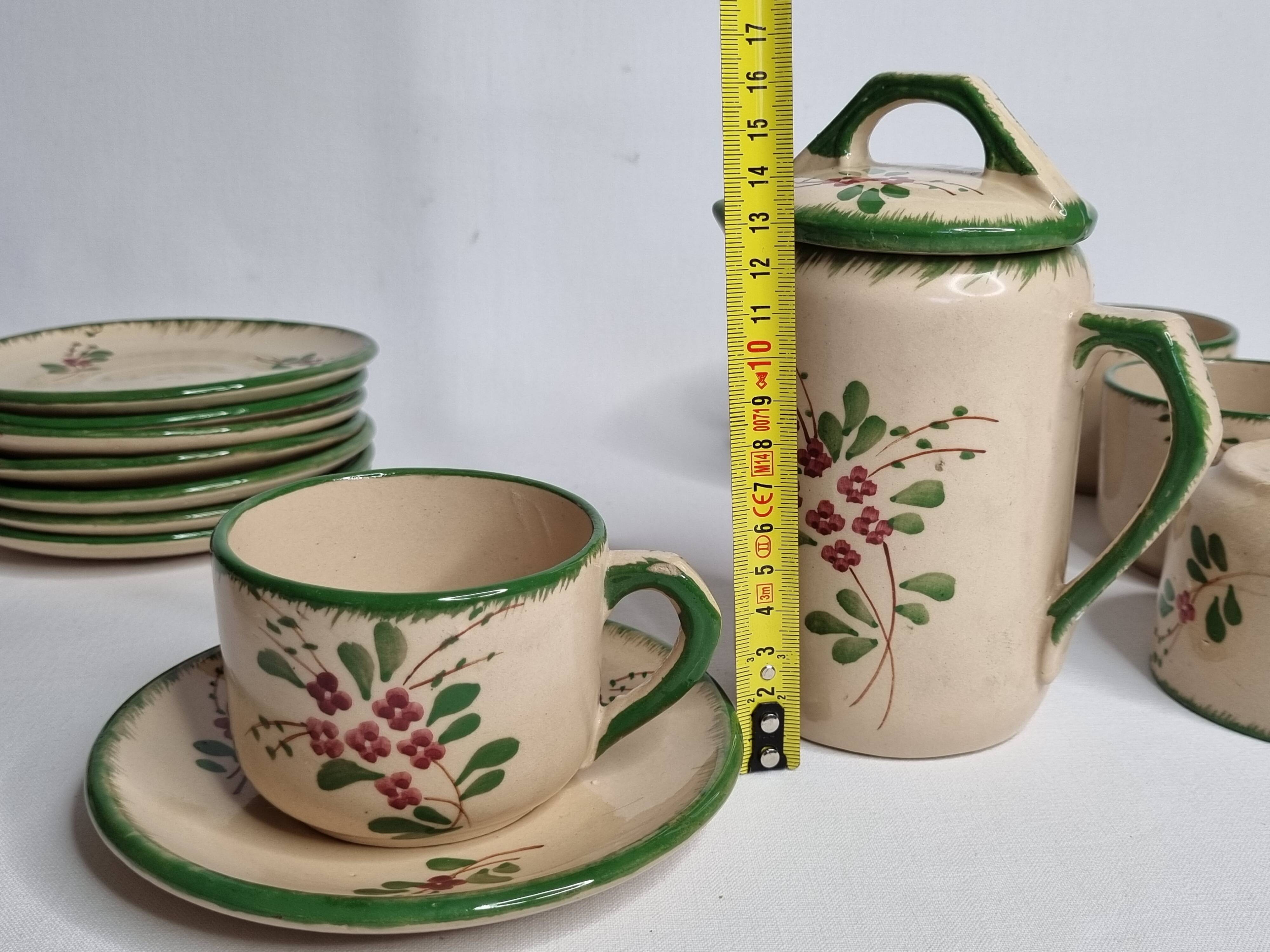 Enamelled earthenware coffee service, Jemappes, Belgium, 9 cups