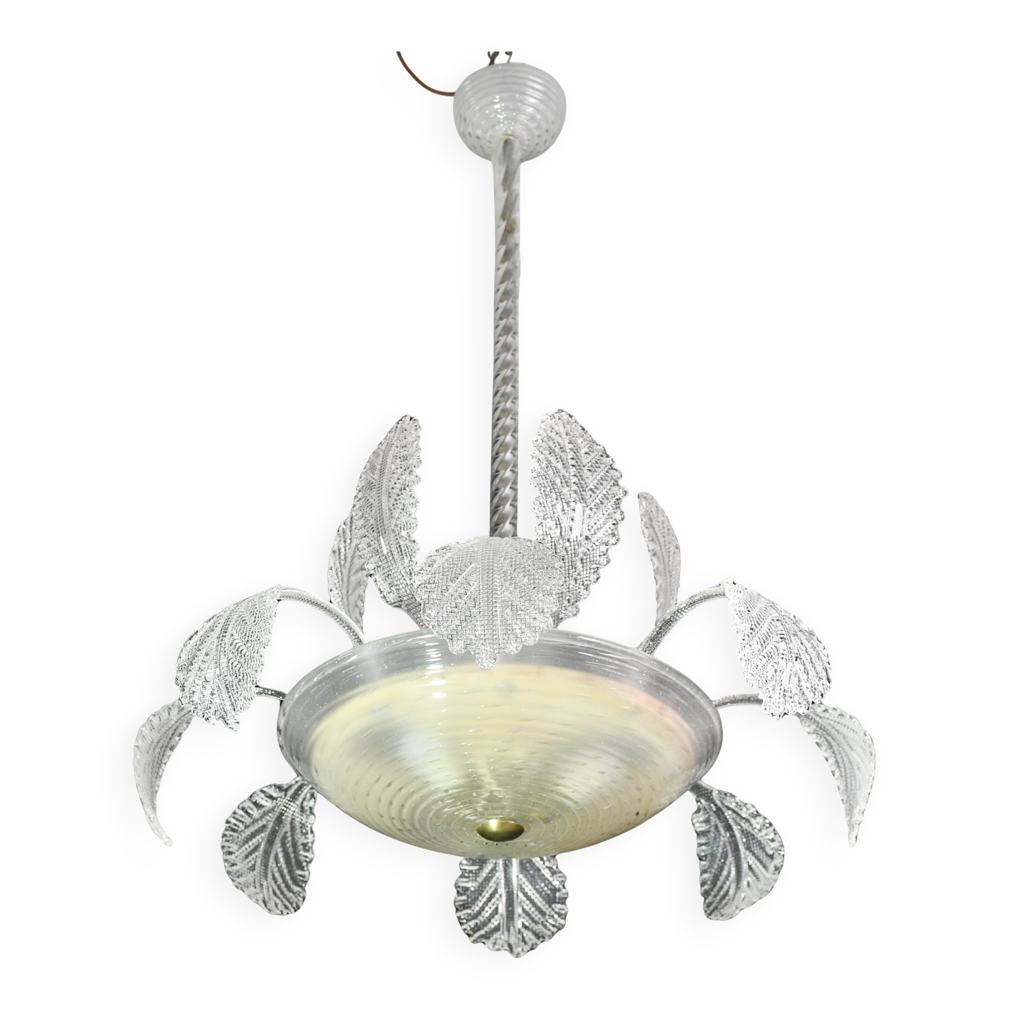Art Deco Barovier e Toso Chandelier, Murano Glass, 1940s