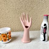 Vase baguier hand ceramic vintage pink 70s