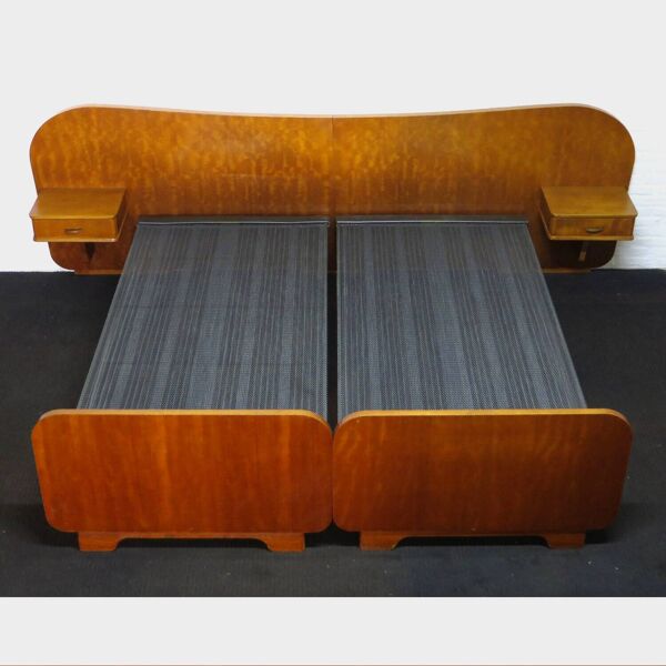 Lit vintage vintage avec tables de nuit en teck et noyer, 1950