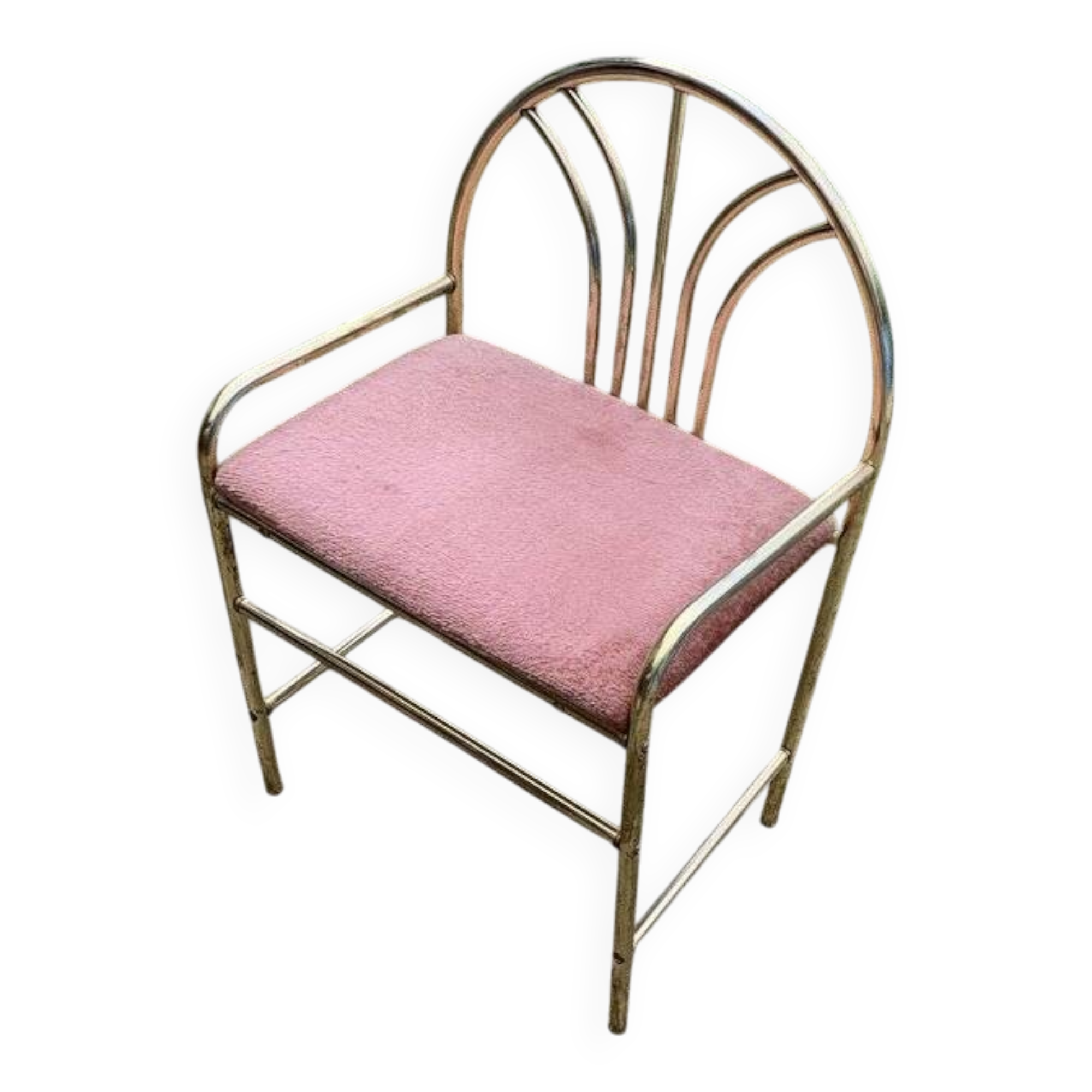Vintage brass stool with pink seat, 1950s, Czech Republic