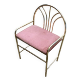 Tabouret vintage en laiton avec assise rose, années 1950, République tchèque