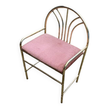 Vintage brass stool with pink seat, 1950s, Czech Republic