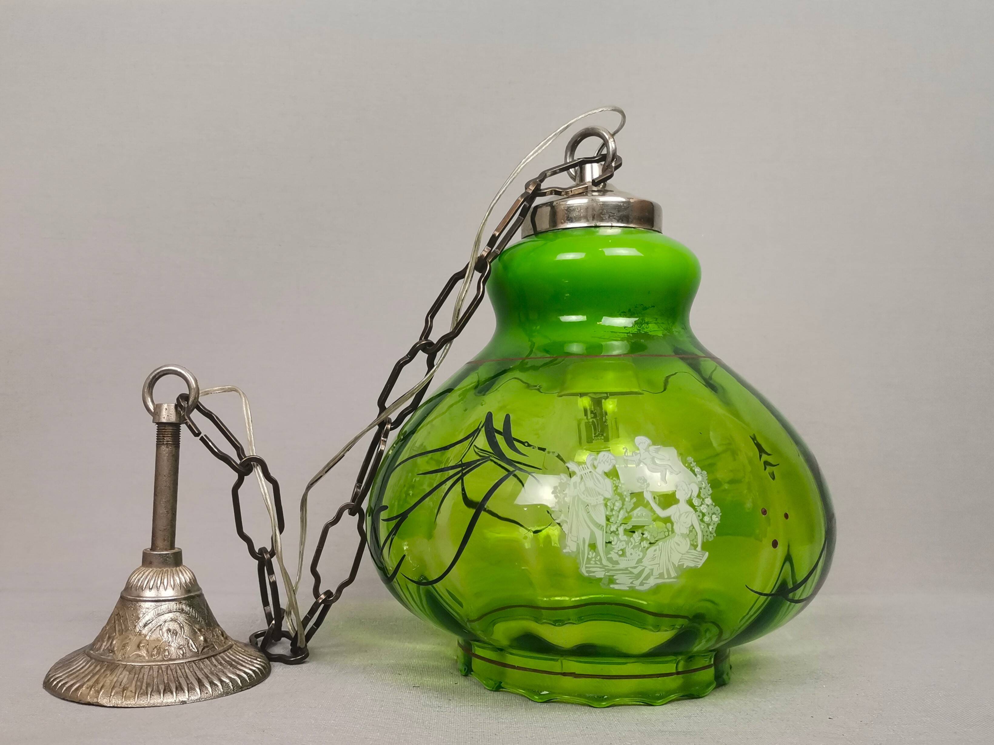 Green glass farmhouse hanging lamp