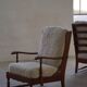 Modern Danish design, a pair of high-backed armchairs in oak and lambswool, 1950s.
