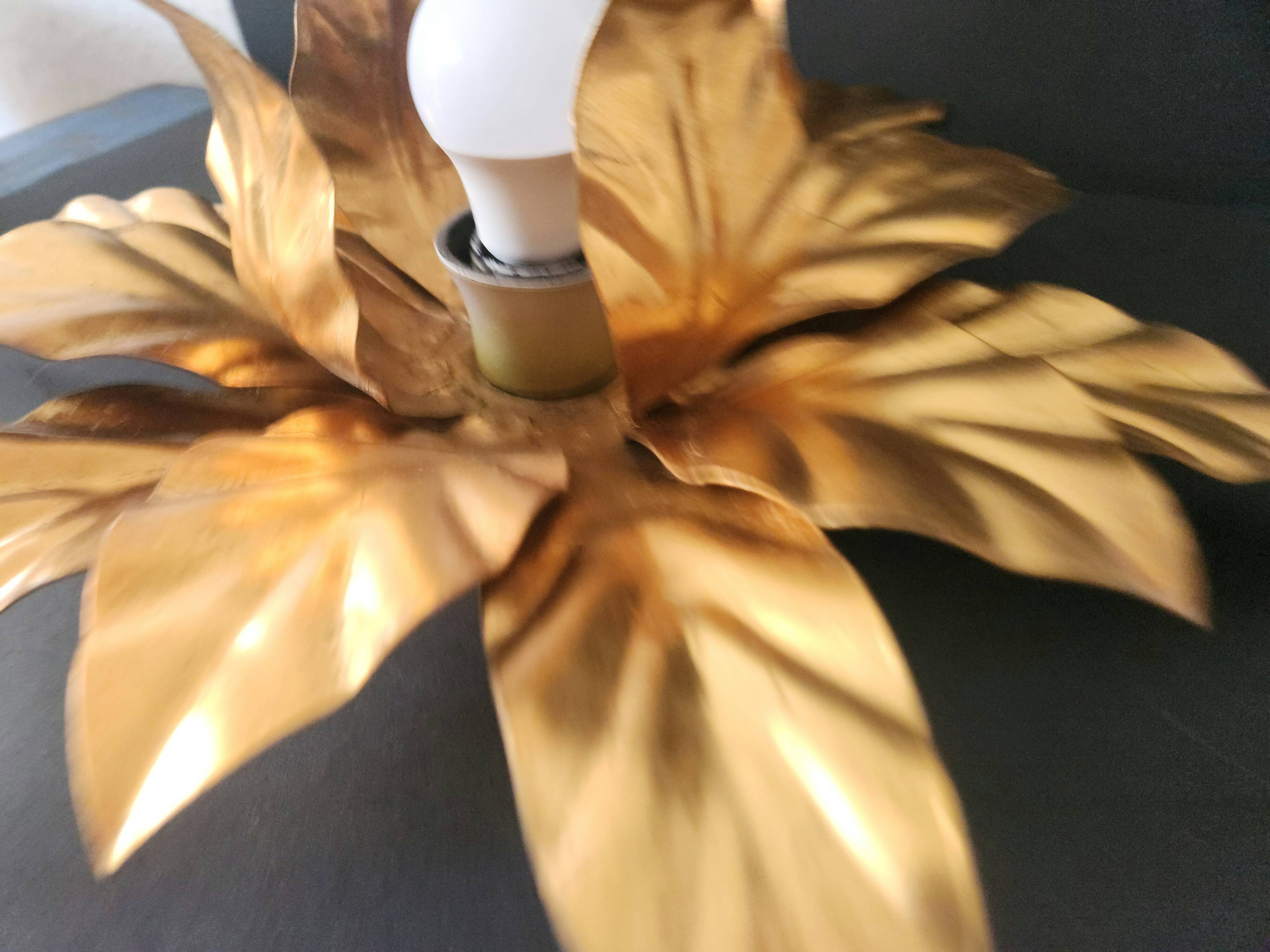 Hollywood Regency Florentine Flower-Shaped Gilt Flush Mount Hans Kögl Italy