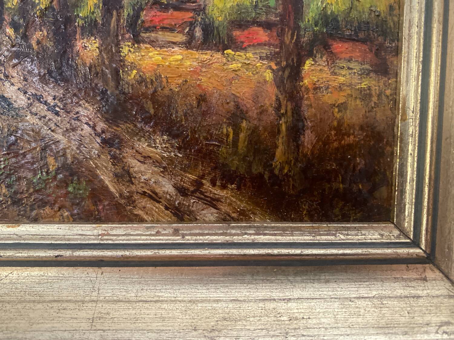 Tableau Ancien 1895 - Allée de Peupliers - Huile sur Panneau & Cadre D