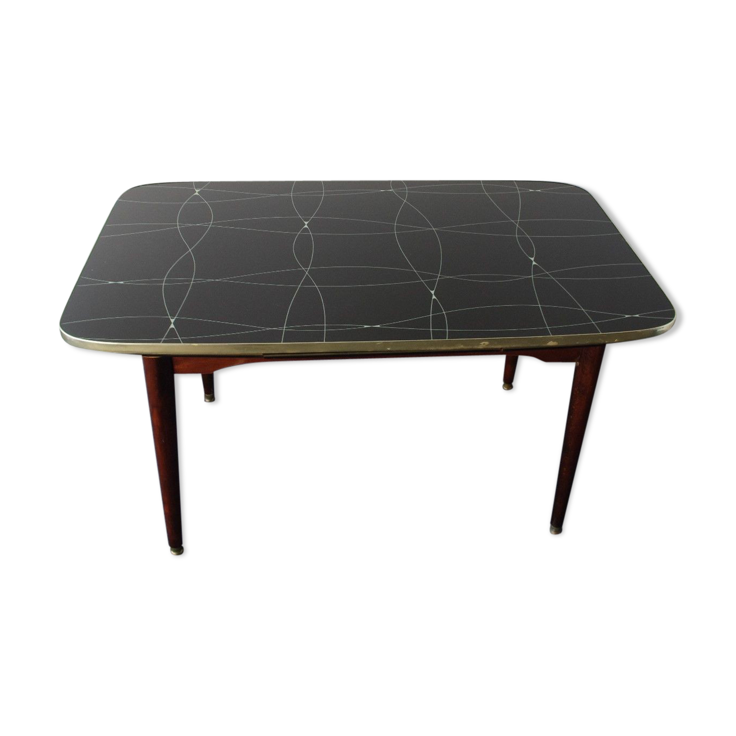 Folding table with black and gold painted glass, 1950