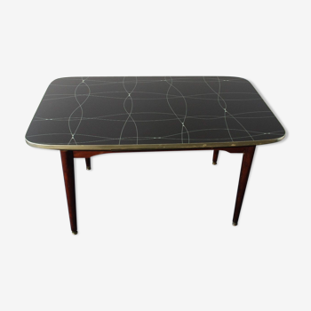 Folding table with black and gold painted glass, 1950