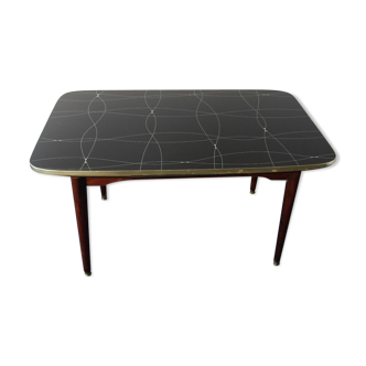 Folding table with black and gold painted glass, 1950