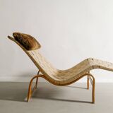 Swedish Mid Century Wooden Canvas Lounge Chair by Bruno Mathsson, 1940s