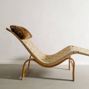Swedish Mid Century Wooden Canvas Lounge Chair by Bruno Mathsson, 1940s