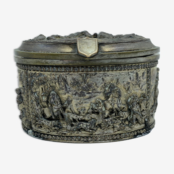 Antique jewelry box silver tin