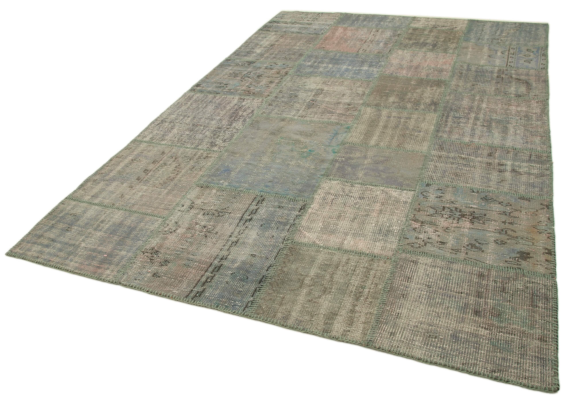 Handmade anatolian vintage 200 cm x 303 cm grey patchwork rug