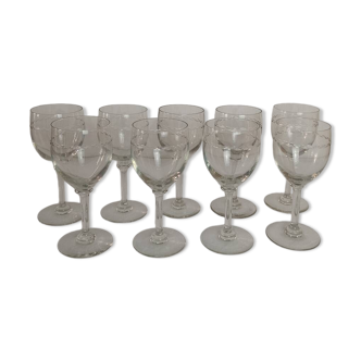 Set of 9 antique engraved crystal wine glasses