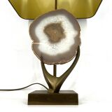 Vintage brass agate slice table lamp, 1970s