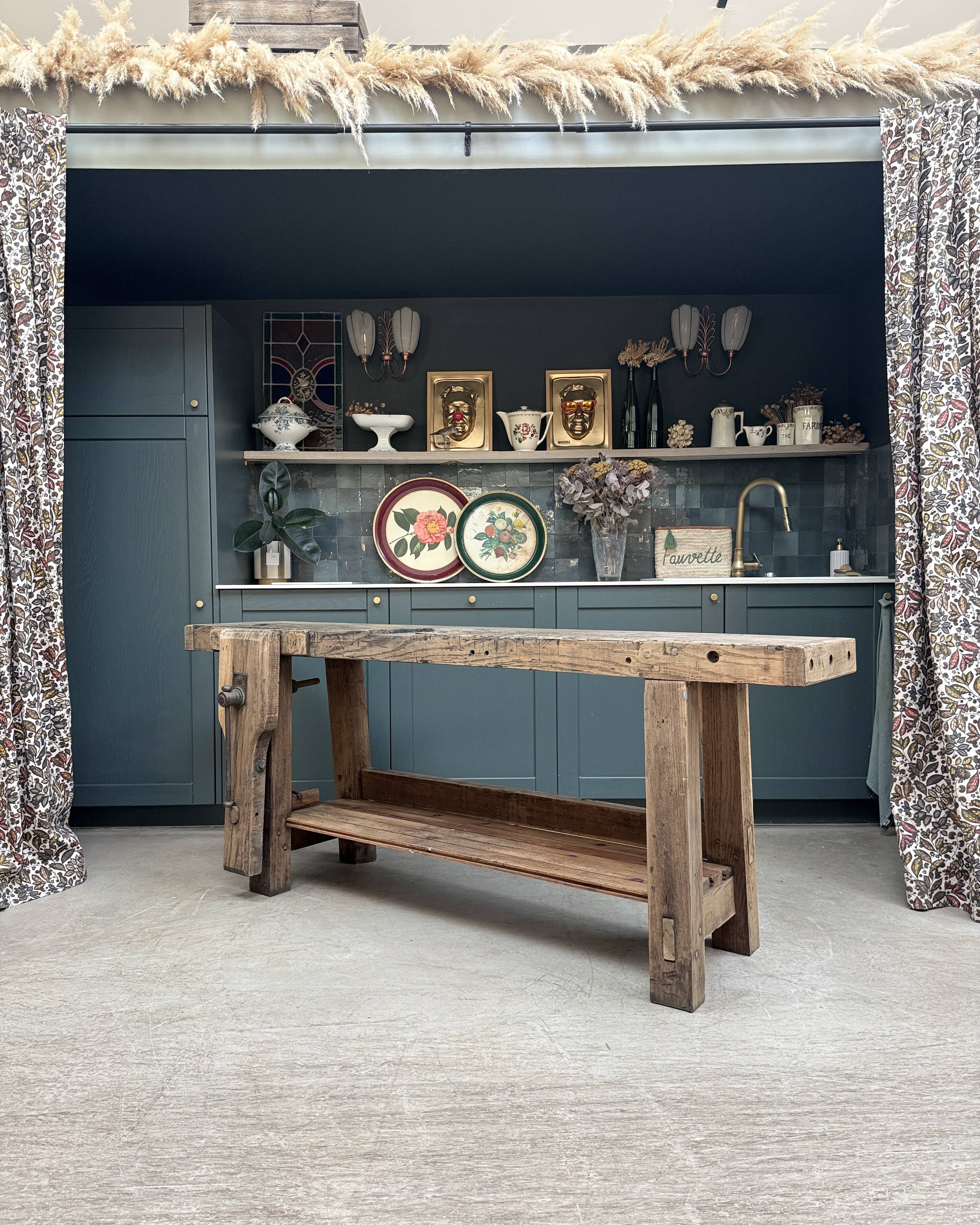 Old solid oak carpenter's workbench (renovated)