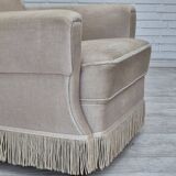 1970s, Danish wingback armchair, original condition, furniture velour, ash wood.