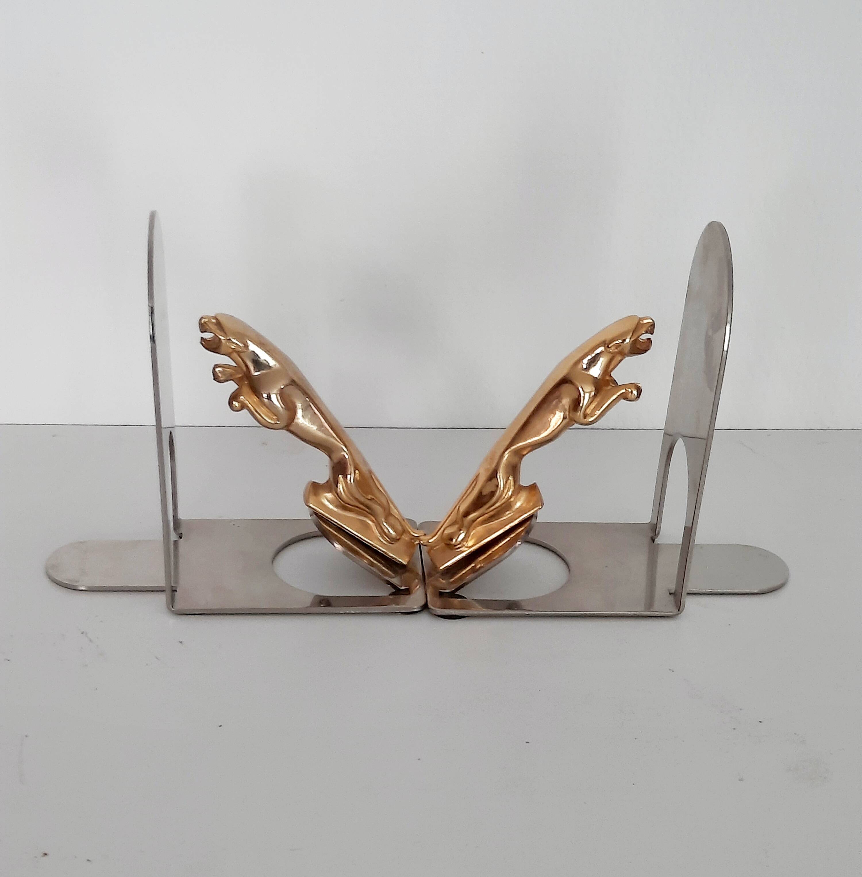 Pair of Jaguar brand mascot bookends from the 70s and 80s