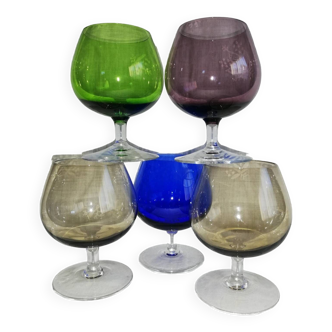 Set of 5 large cognac glasses