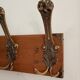 Vintage wall coat rack in patinated wood and metal – 4 double hooks