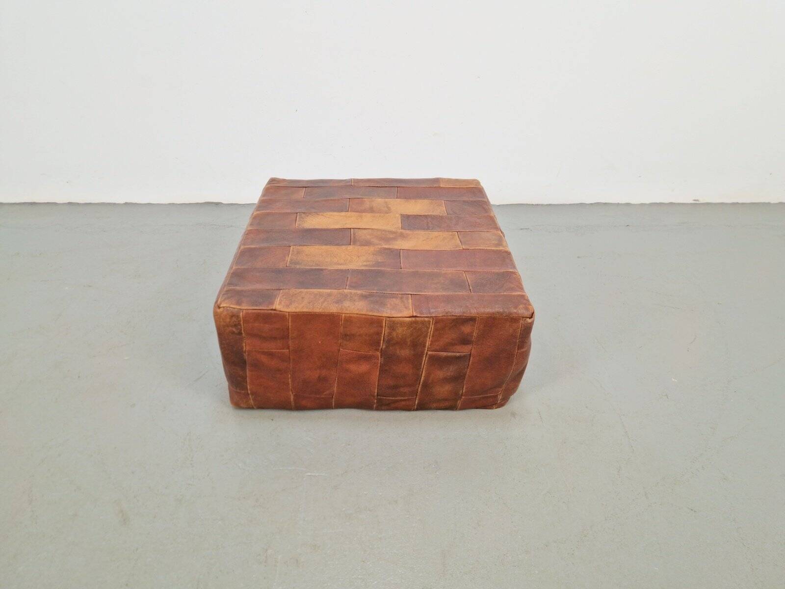 Brown Leather Pouf with Patchwork from de Sede, Switzerland, 1970s