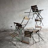 Vintage 1930 brewery terrace table with green metal and wooden folding chair