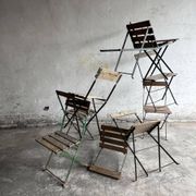 Vintage 1930 brewery terrace table with green metal and wooden folding chair