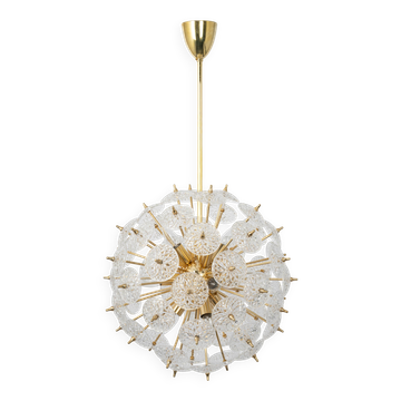 Lustre Sputnik floral en verre et laiton, Allemagne, années 1960