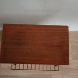 Table basse stringboard vintage teck et fils d'acier Longeur 50cm 1950 Suède