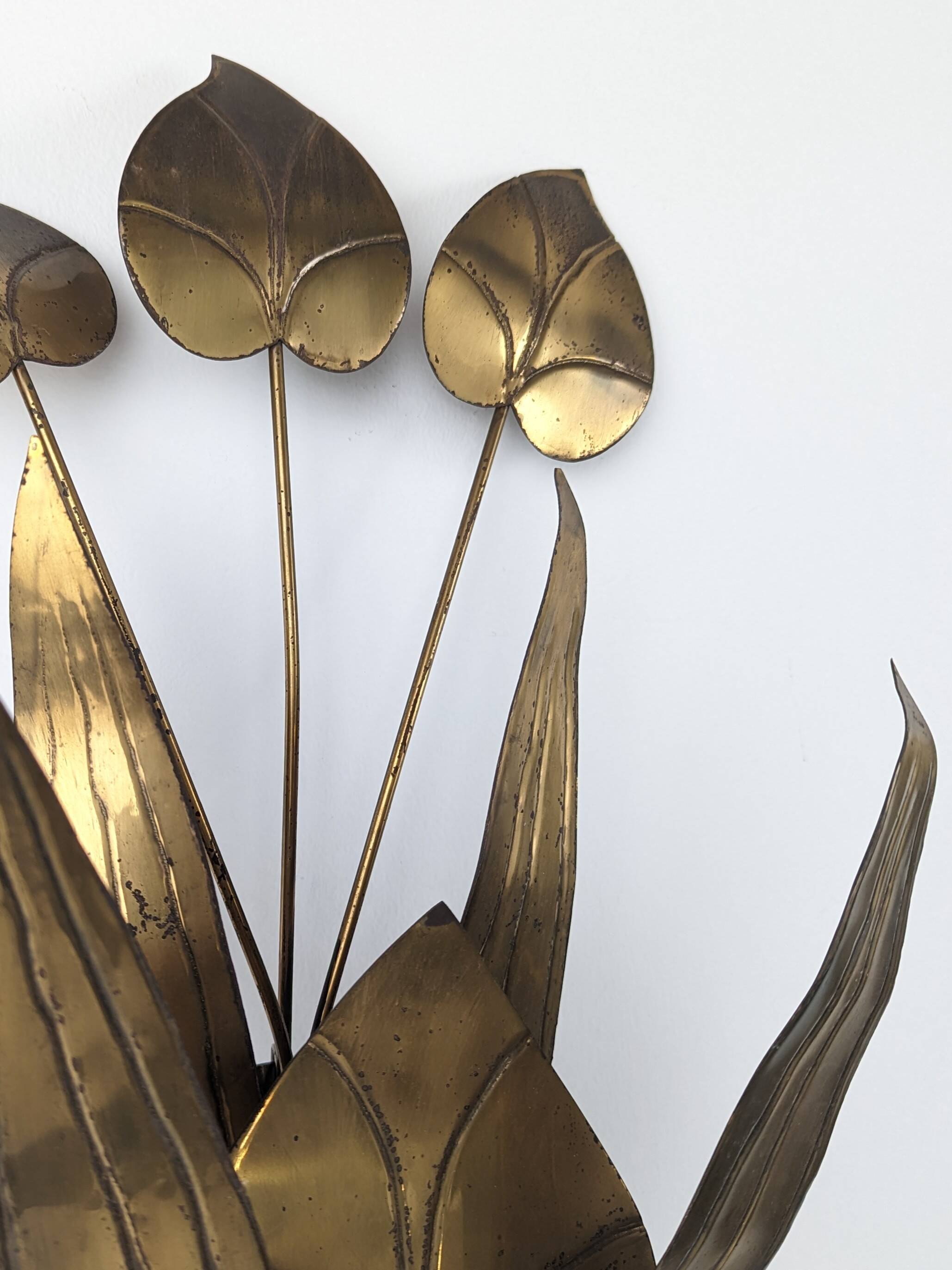 Brass Floral Leaf Wall Sconce, Hollywood Regency Style, 1960s