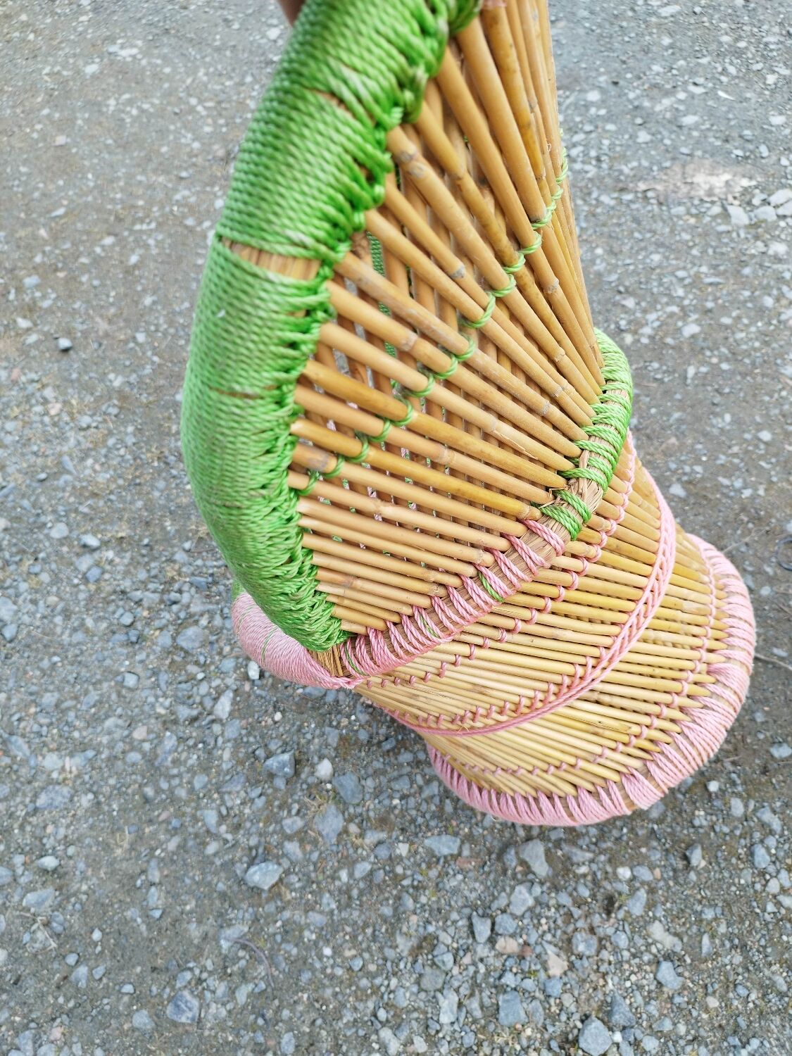 Armchair and stool set in bamboo and braided string