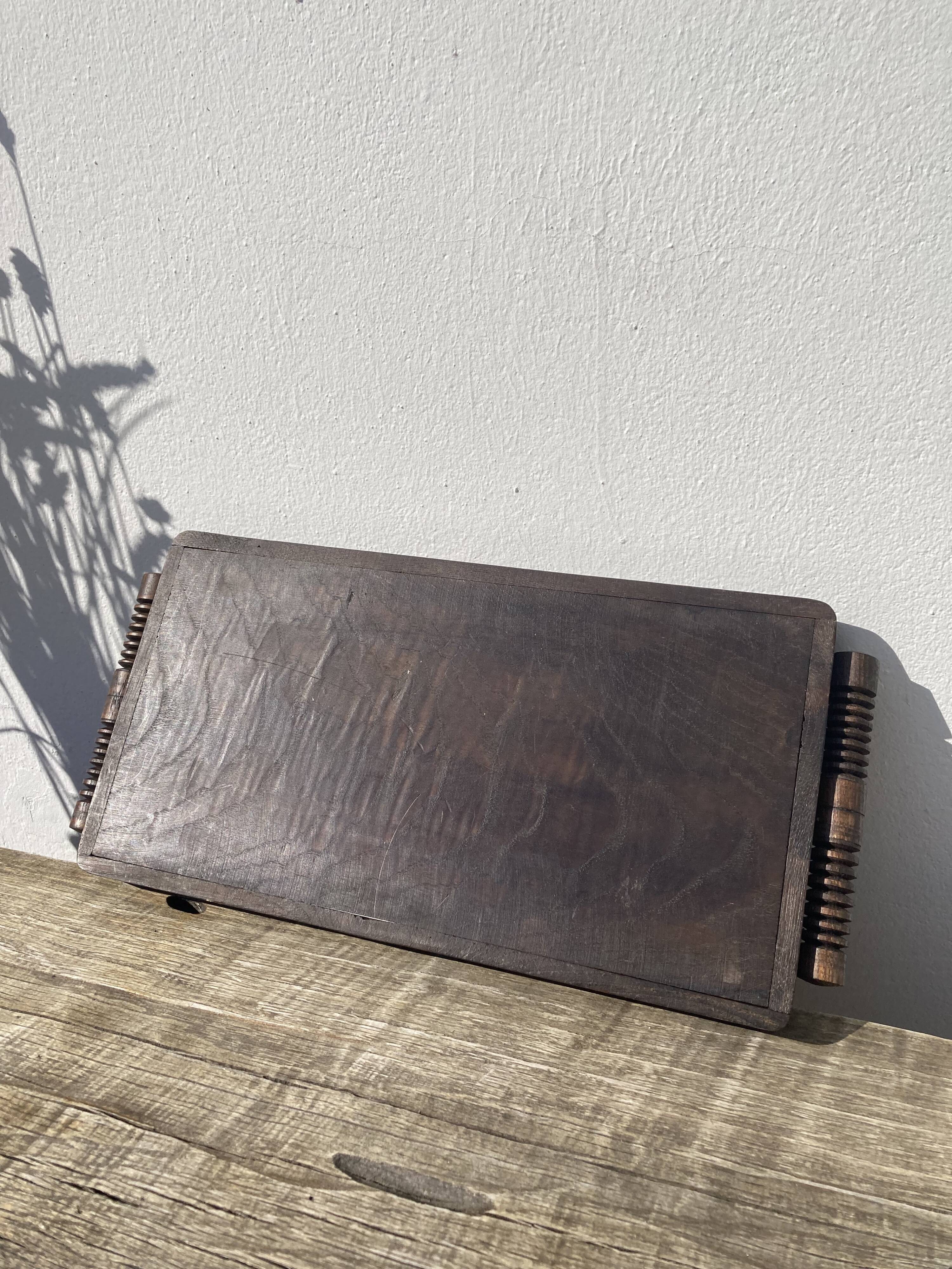 Rectangular art deco turned wood tray