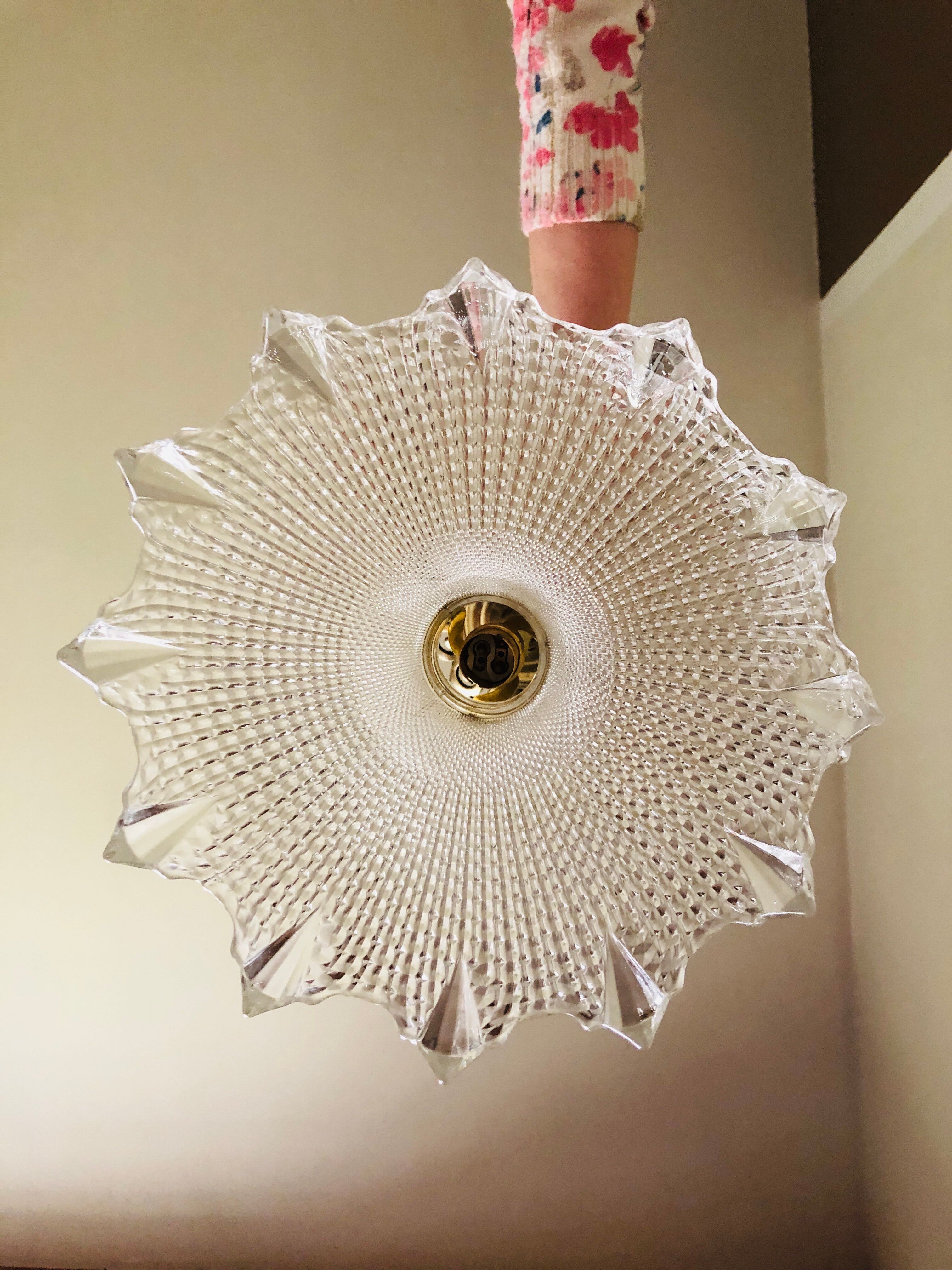 Art Deco pendant lamp brass rose window and diamond glass dome
