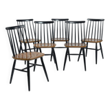 Tapiovaara Fanette style spindle teak chairs, set of 6
