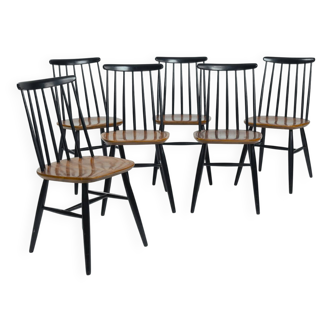 Tapiovaara Fanette style spindle teak chairs, set of 6