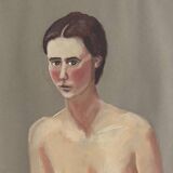 Female nude, old gouache painting