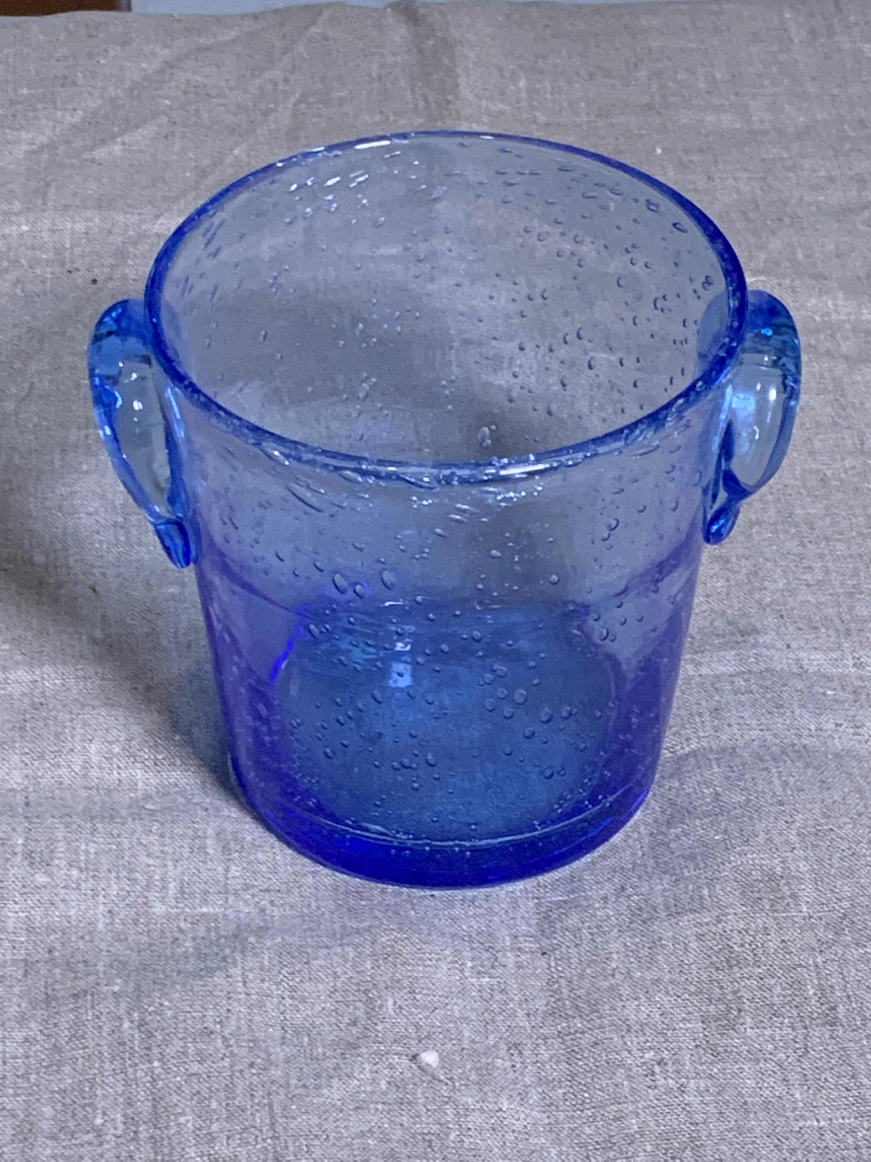Blown glass ice bucket and lavender blue bubble from the Biot glassworks
