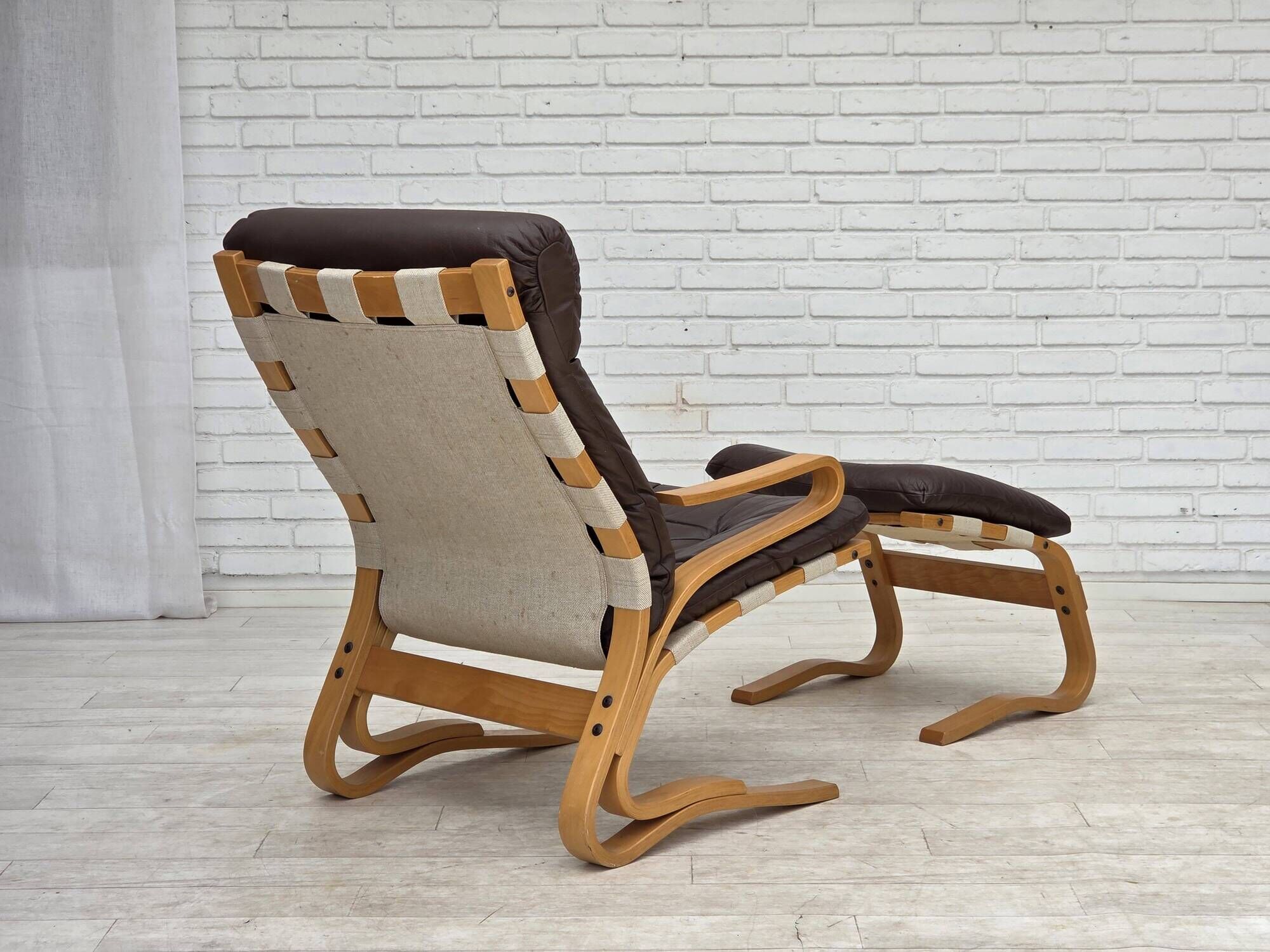 1970s, Norwegian design by Elsa & Nordahl Solheim, set of chair with stool.