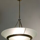 Brass and etched glass bowl pendant