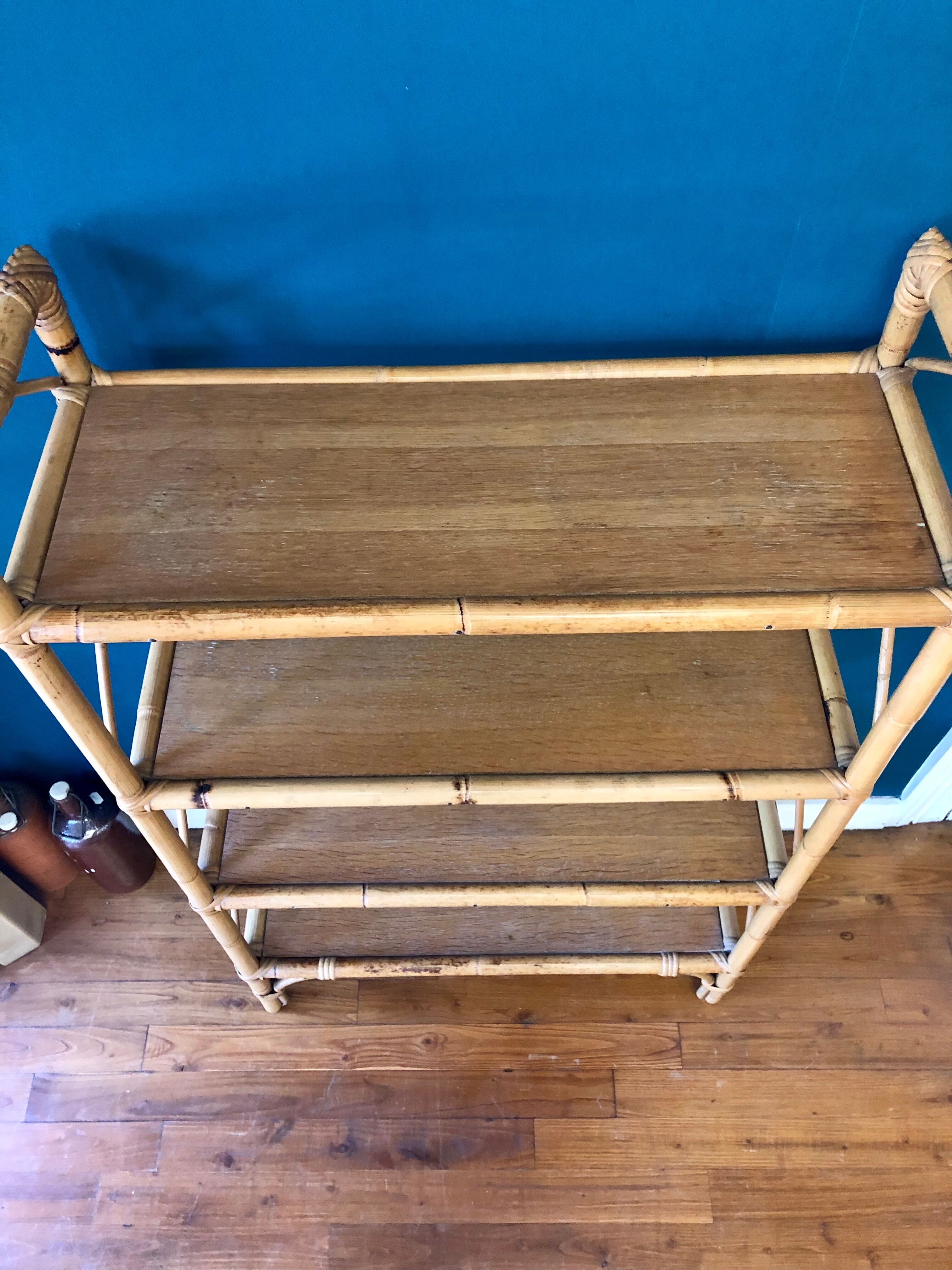 Rattan and bamboo shelf 70s