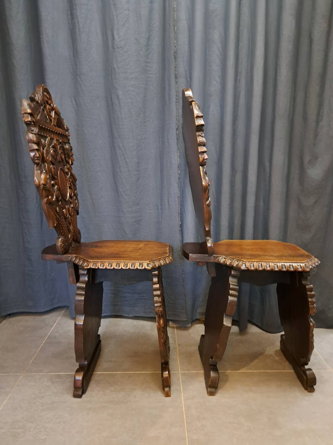 Pair of 19th century walnut stepladder chairs