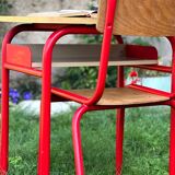 Vintage school table and chair in wood and metal