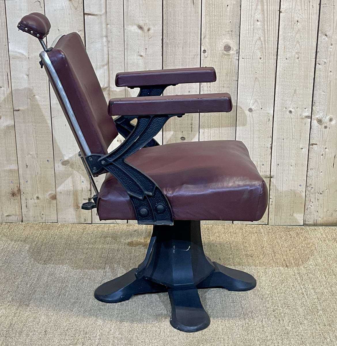 1950s hairdresser's chair covered with skaï - slightly reclining backrest