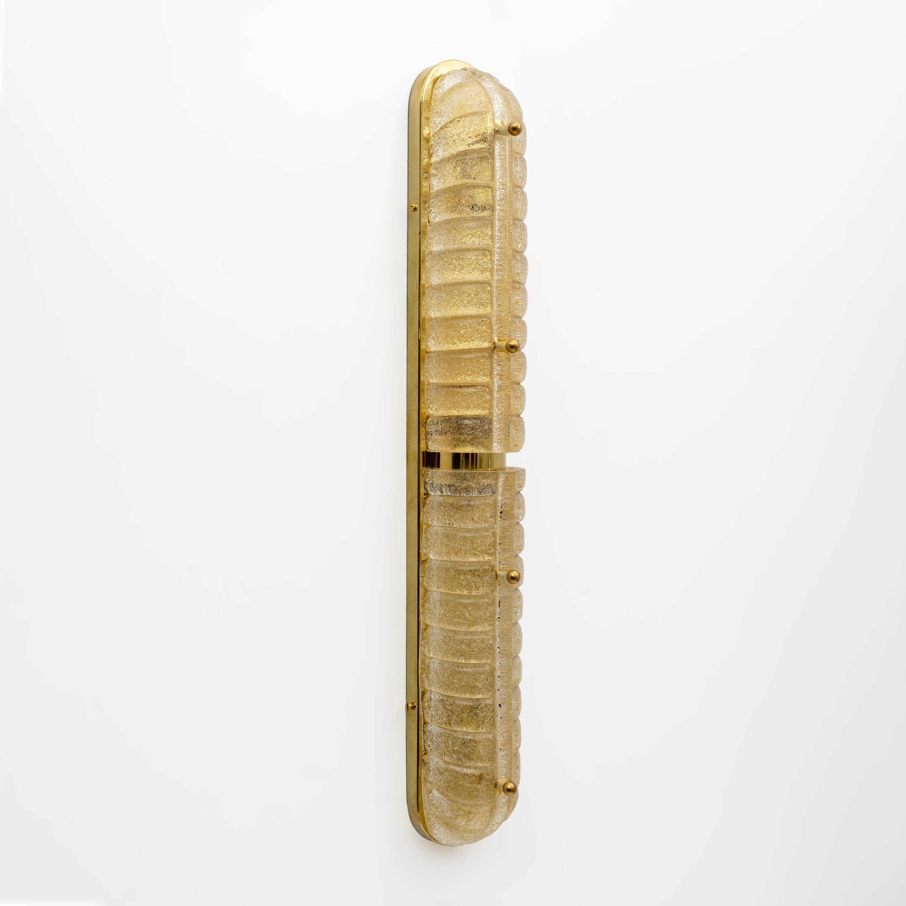 Pair of Art Deco Style Gold Murano Glass and Brass Sconces