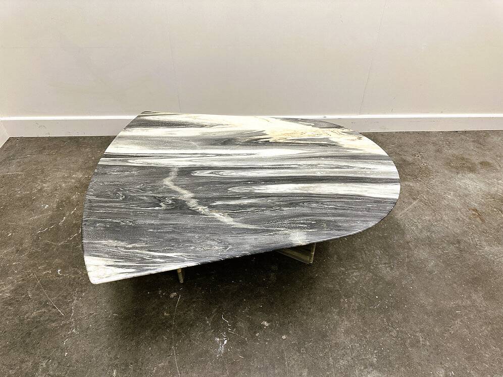 Large vintage unique marble table with zig zag base, France, 1980s
