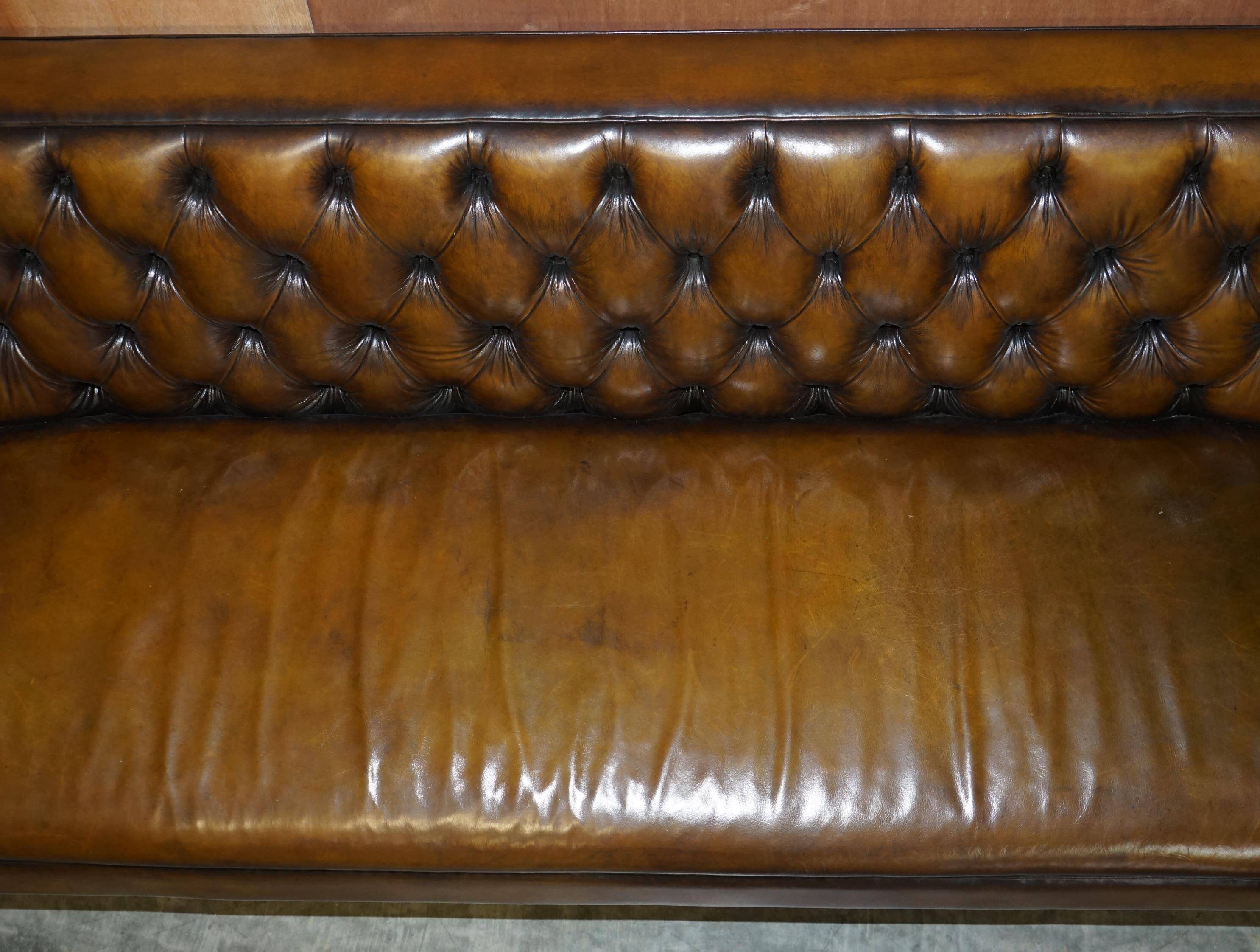 Restored and hand-dyed leather Chesterfield sofa