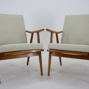 1970s pair of beech armchairs, czechoslovakia